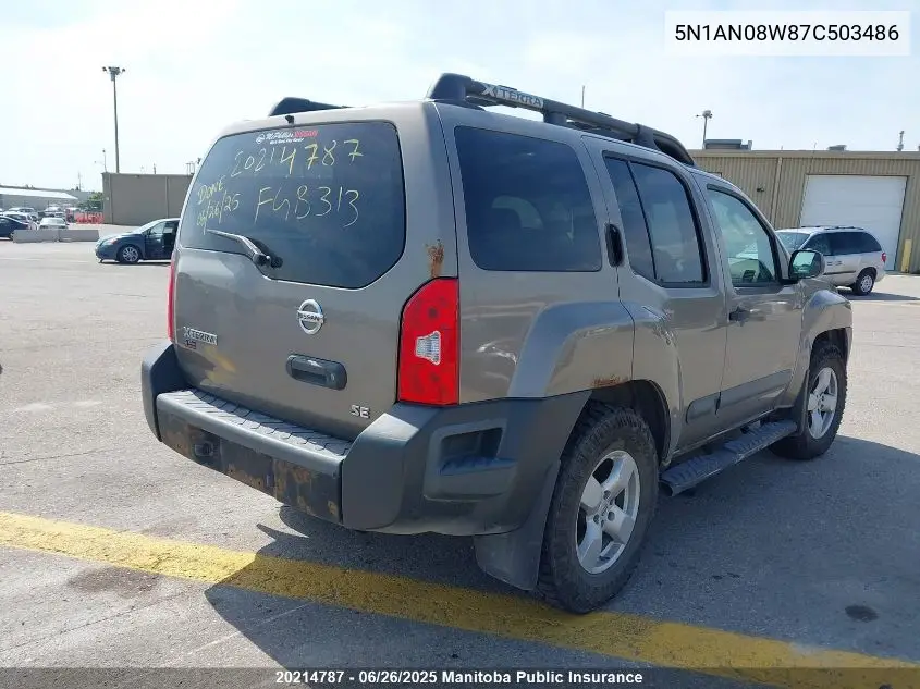 2007 Nissan Xterra Se VIN: 5N1AN08W87C503486 Lot: 20214787
