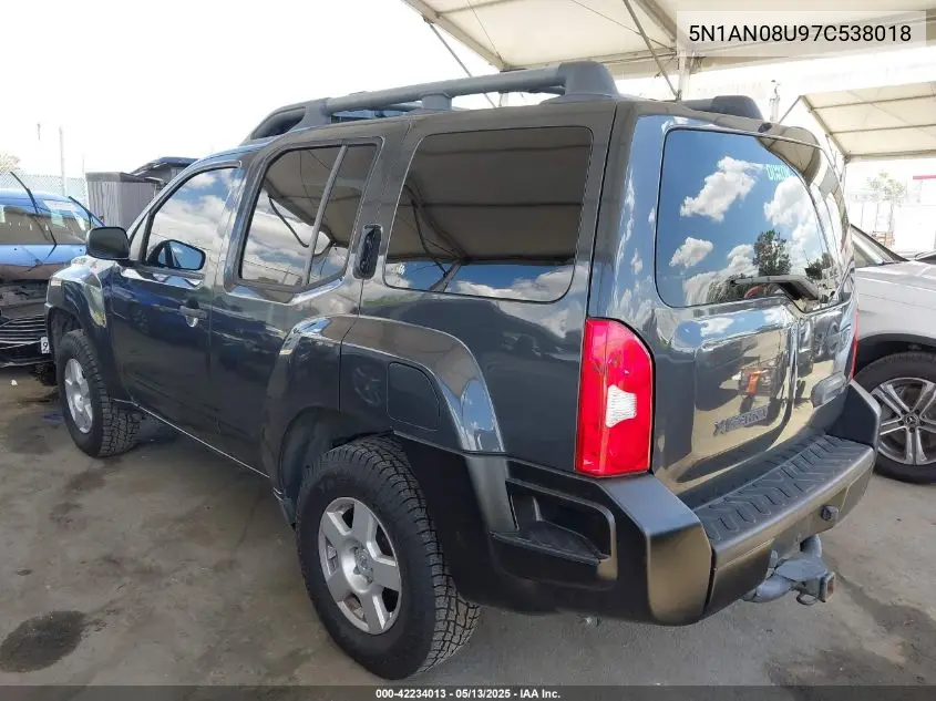 2007 Nissan Xterra S VIN: 5N1AN08U97C538018 Lot: 42234013