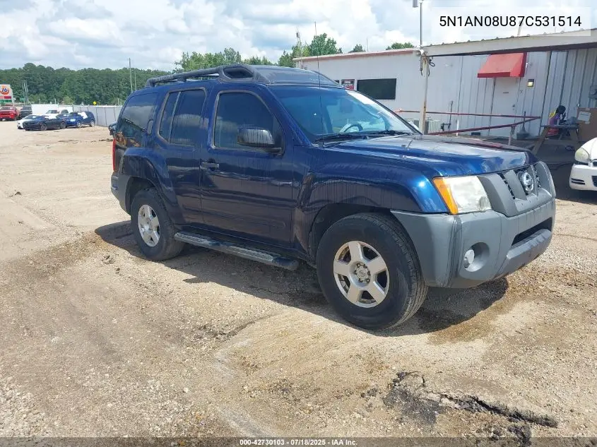 2007 Nissan Xterra S VIN: 5N1AN08U87C531514 Lot: 42730103