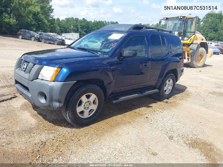 2007 Nissan Xterra S VIN: 5N1AN08U87C531514 Lot: 42730103