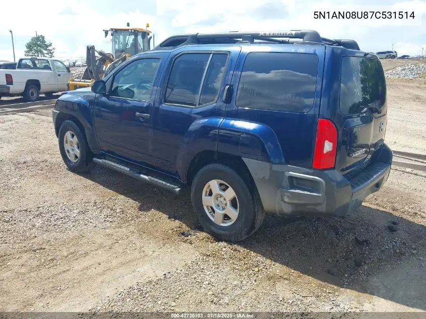 2007 Nissan Xterra S VIN: 5N1AN08U87C531514 Lot: 42730103