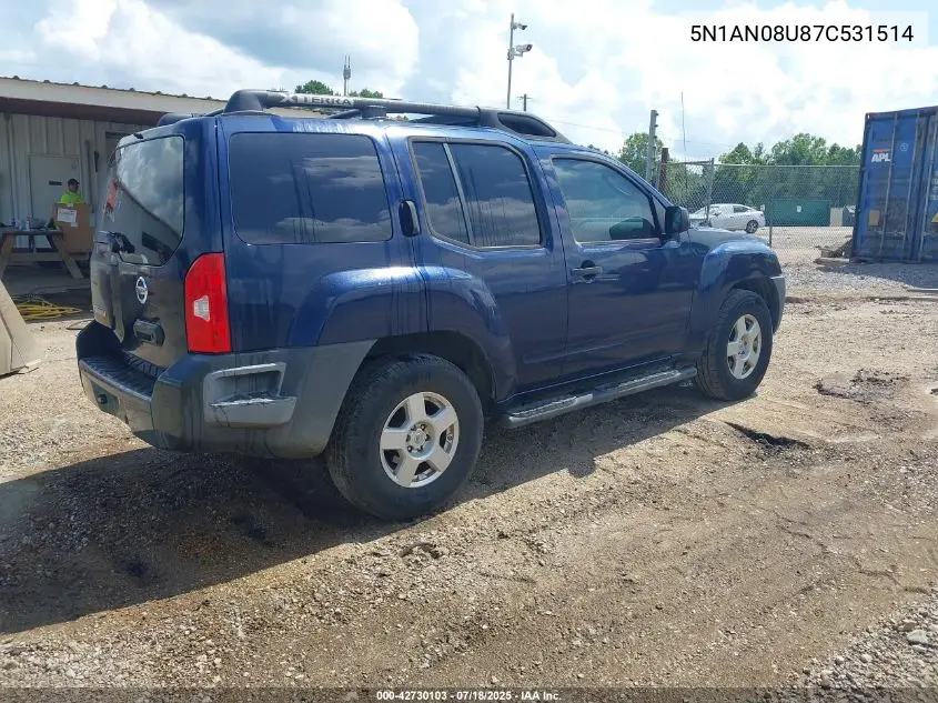 2007 Nissan Xterra S VIN: 5N1AN08U87C531514 Lot: 42730103