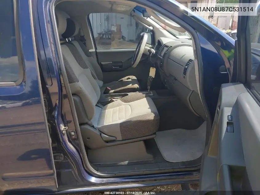 2007 Nissan Xterra S VIN: 5N1AN08U87C531514 Lot: 42730103
