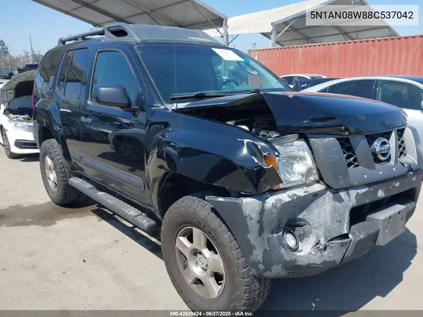 2008 Nissan Xterra S VIN: 5N1AN08W88C537042 Lot: 42620424