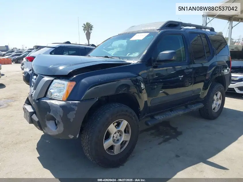 2008 Nissan Xterra S VIN: 5N1AN08W88C537042 Lot: 42620424