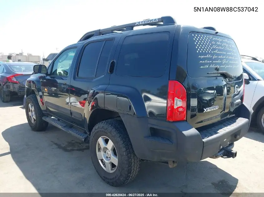 2008 Nissan Xterra S VIN: 5N1AN08W88C537042 Lot: 42620424