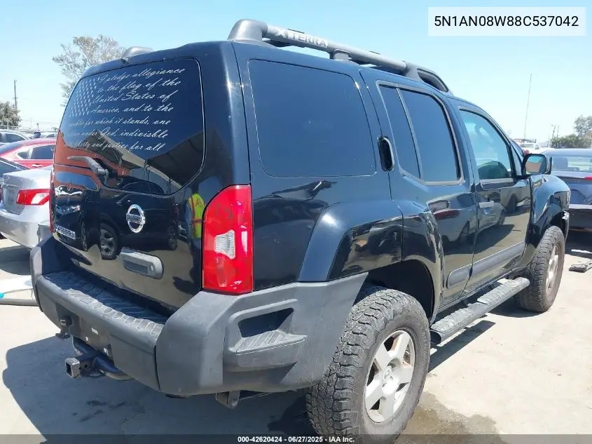 2008 Nissan Xterra S VIN: 5N1AN08W88C537042 Lot: 42620424
