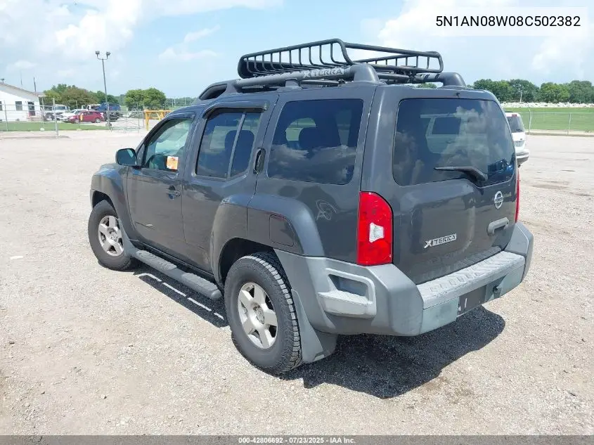 2008 Nissan Xterra S VIN: 5N1AN08W08C502382 Lot: 42806692