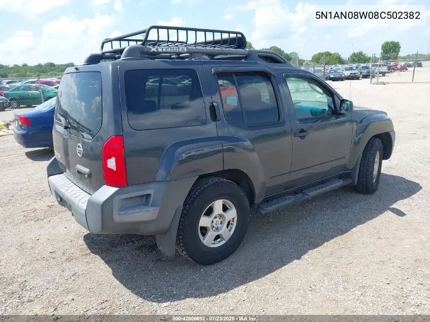 2008 Nissan Xterra S VIN: 5N1AN08W08C502382 Lot: 42806692