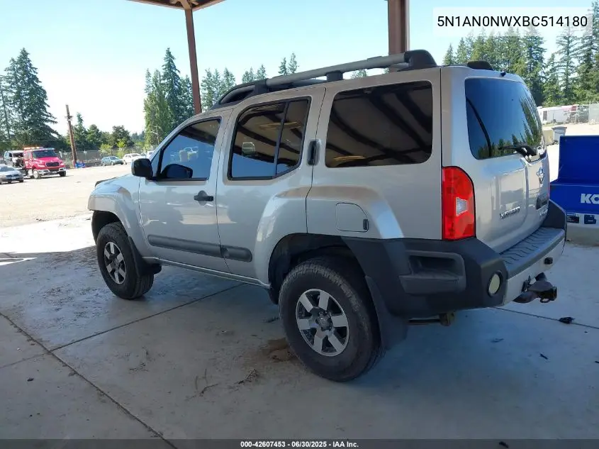 2011 Nissan Xterra Pro-4X VIN: 5N1AN0NWXBC514180 Lot: 42607453