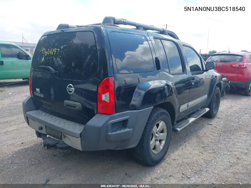 2011 Nissan Xterra S VIN: 5N1AN0NU3BC518540 Lot: 42634197