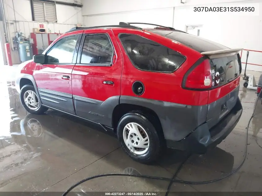 2001 Pontiac Aztek VIN: 3G7DA03E31S534950 Lot: 42273247
