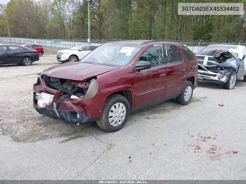 2004 Pontiac Aztek VIN: 3G7DA03EX4S534402 Lot: 41881931