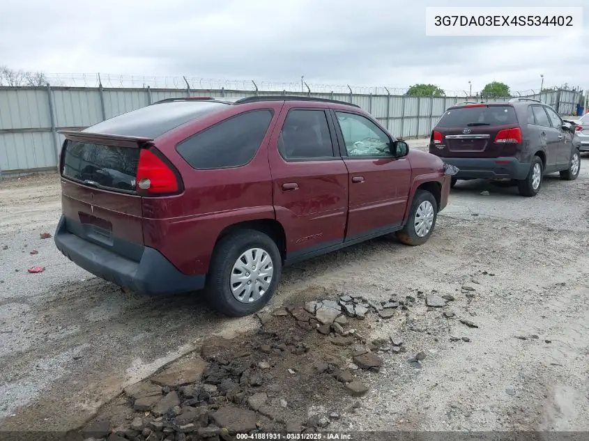 2004 Pontiac Aztek VIN: 3G7DA03EX4S534402 Lot: 41881931