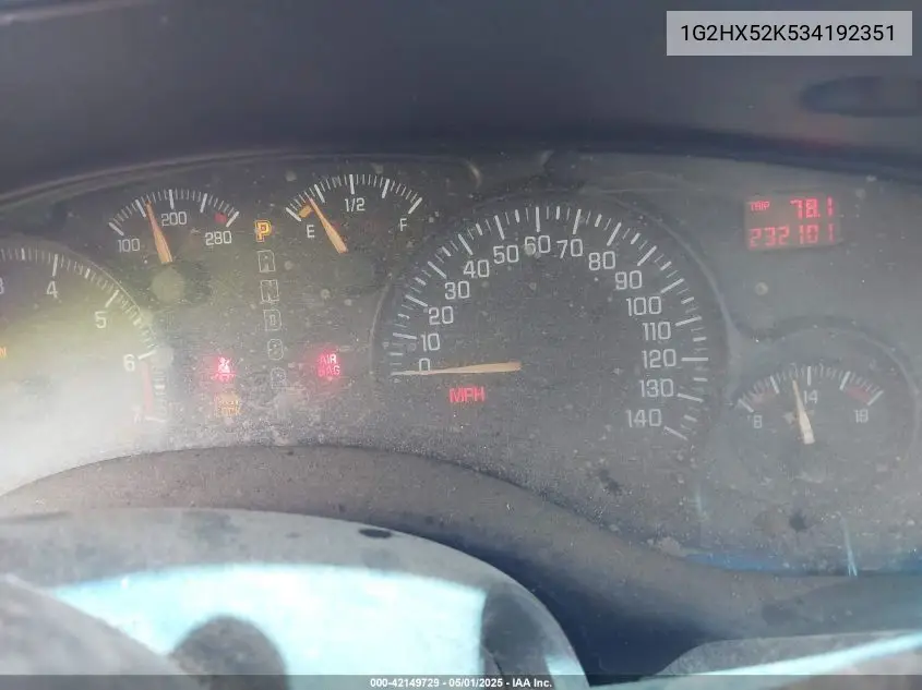 2003 Pontiac Bonneville Se VIN: 1G2HX52K534192351 Lot: 42149729