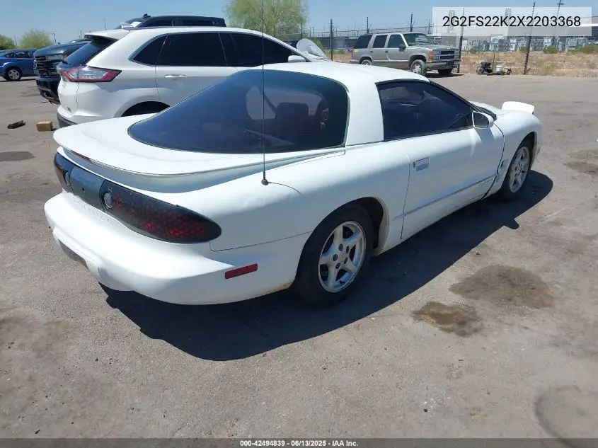 1999 Pontiac Firebird VIN: 2G2FS22K2X2203368 Lot: 42494839