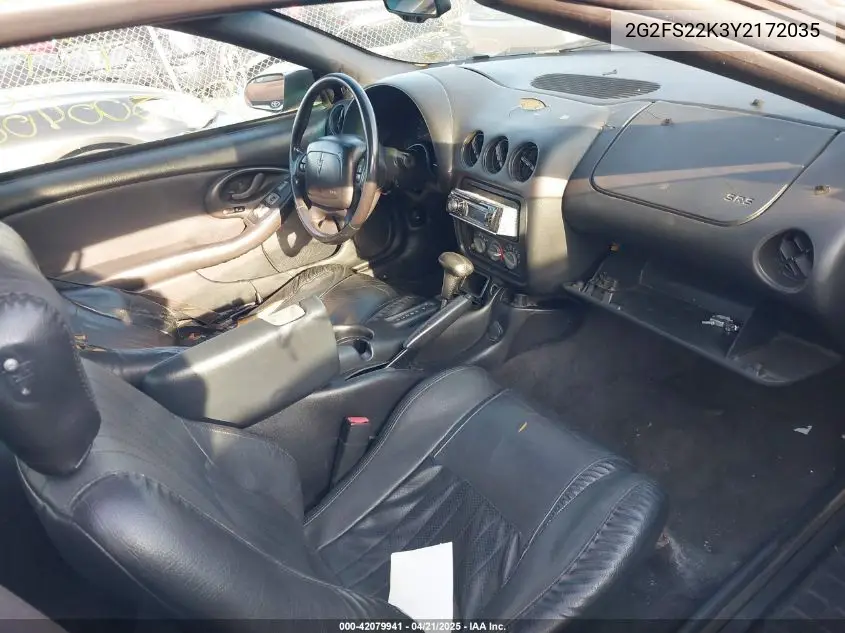 2000 Pontiac Firebird VIN: 2G2FS22K3Y2172035 Lot: 42079941