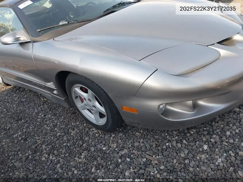 2000 Pontiac Firebird VIN: 2G2FS22K3Y2172035 Lot: 42079941