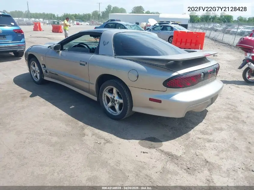 2000 Pontiac Firebird Trans Am VIN: 2G2FV22G7Y2128428 Lot: 42146539
