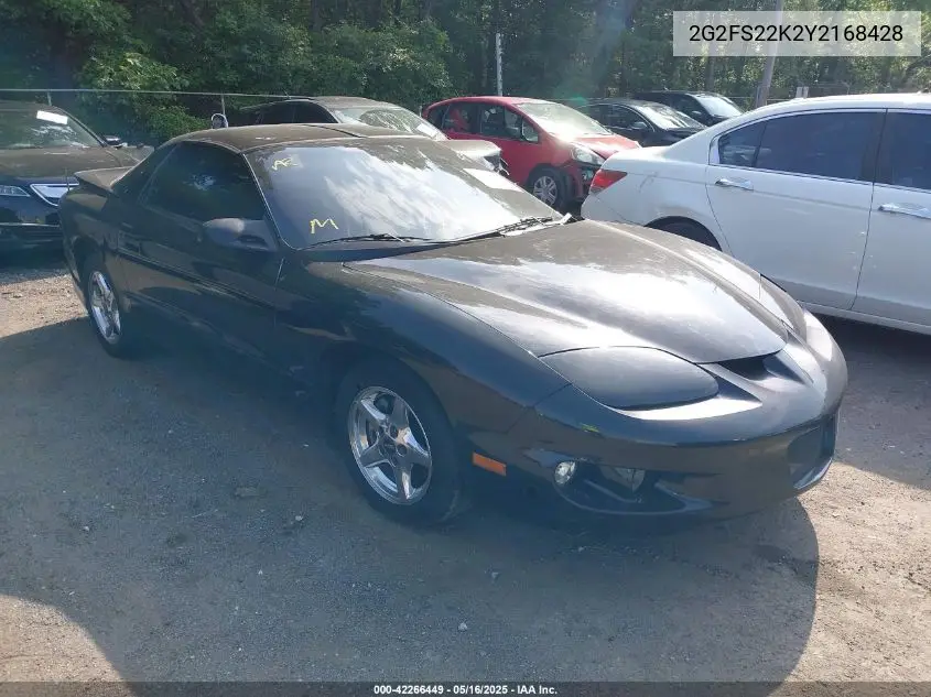 2000 Pontiac Firebird VIN: 2G2FS22K2Y2168428 Lot: 42266449