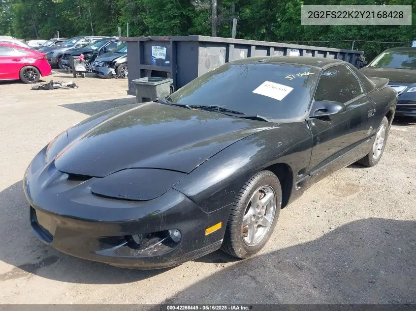 2000 Pontiac Firebird VIN: 2G2FS22K2Y2168428 Lot: 42266449
