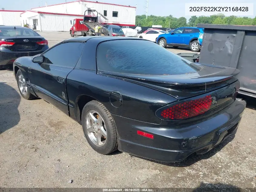 2000 Pontiac Firebird VIN: 2G2FS22K2Y2168428 Lot: 42266449