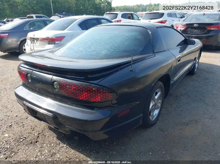 2000 Pontiac Firebird VIN: 2G2FS22K2Y2168428 Lot: 42266449