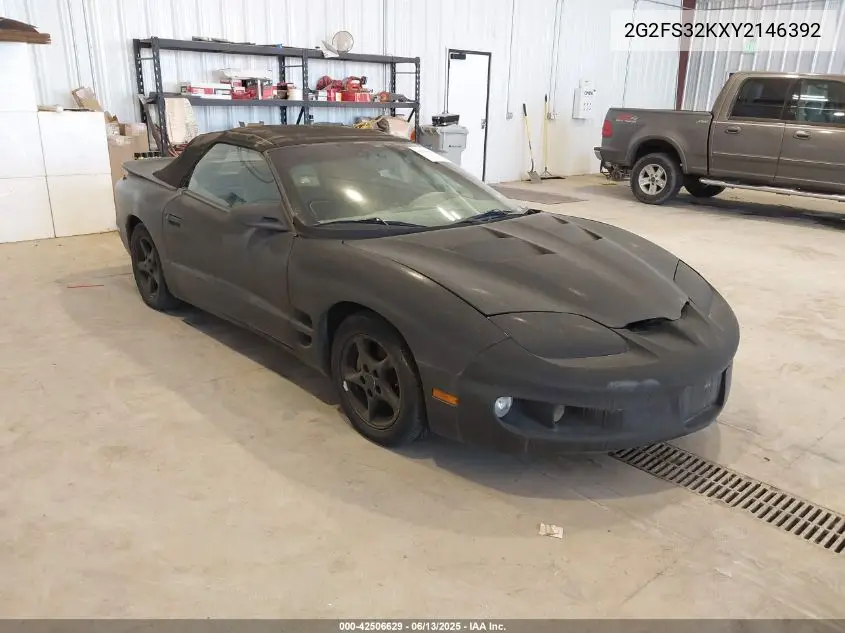 2000 Pontiac Firebird VIN: 2G2FS32KXY2146392 Lot: 42506629