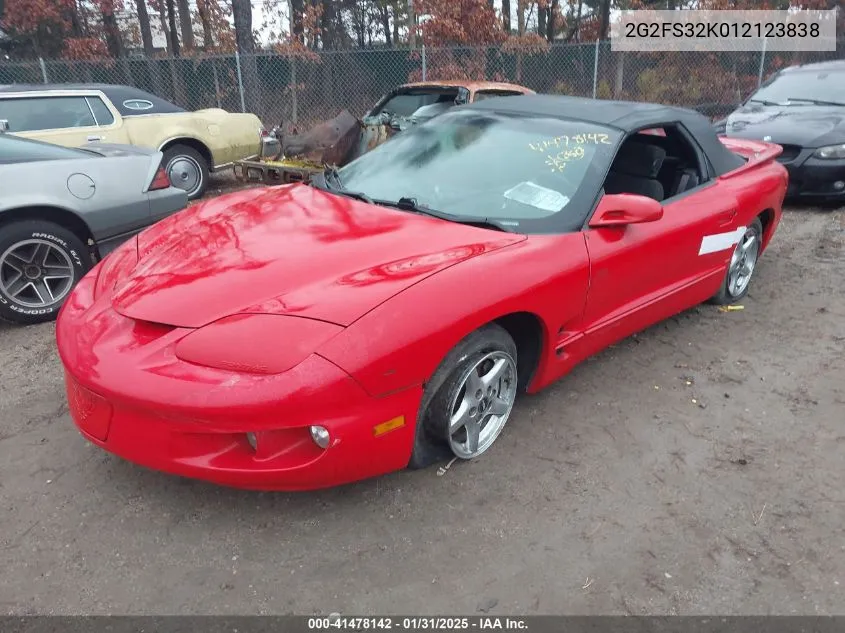 2001 Pontiac Firebird VIN: 2G2FS32K012123838 Lot: 41478142