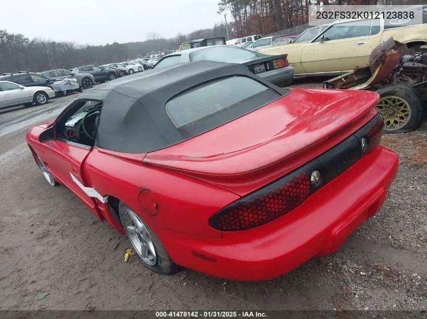 2001 Pontiac Firebird VIN: 2G2FS32K012123838 Lot: 41478142