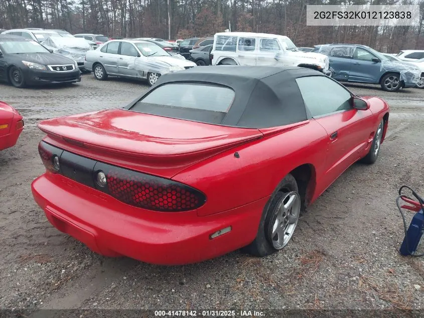 2001 Pontiac Firebird VIN: 2G2FS32K012123838 Lot: 41478142