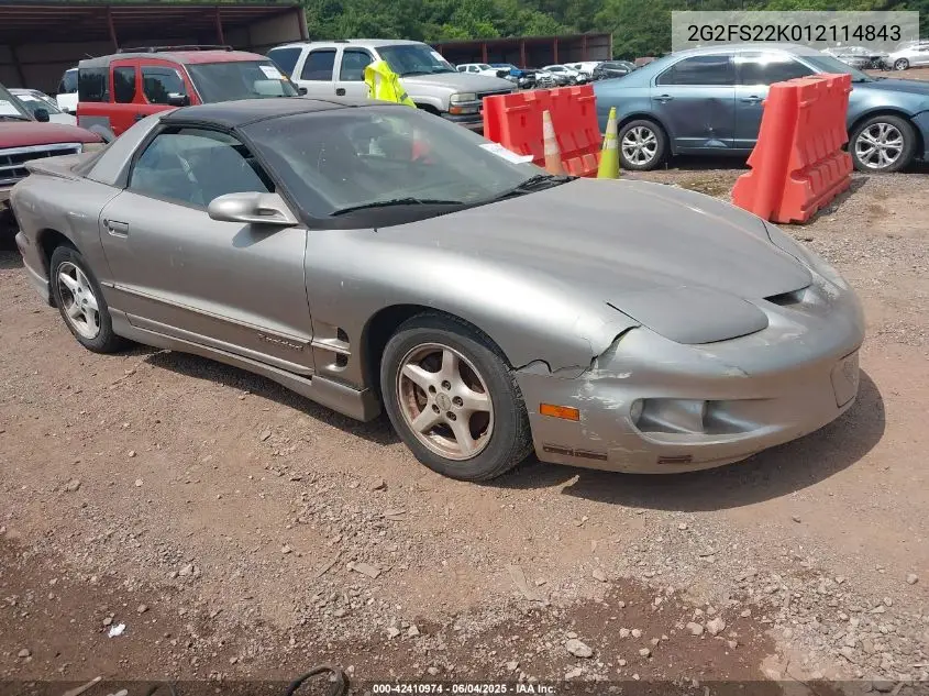 2001 Pontiac Firebird VIN: 2G2FS22K012114843 Lot: 42410974