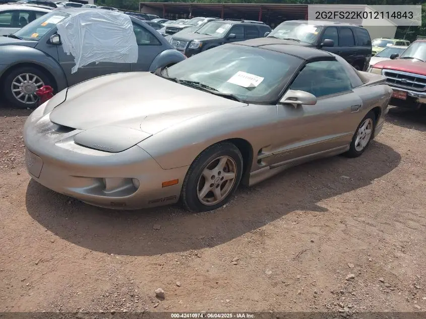 2001 Pontiac Firebird VIN: 2G2FS22K012114843 Lot: 42410974