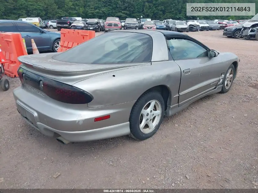 2001 Pontiac Firebird VIN: 2G2FS22K012114843 Lot: 42410974