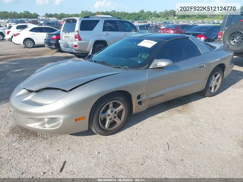 2001 Pontiac Firebird VIN: 2G2FS22K512124770 Lot: 42590414