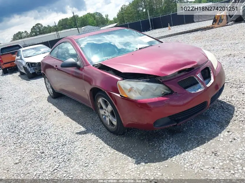 2007 Pontiac G6 Gt VIN: 1G2ZH18N274201251 Lot: 42199050