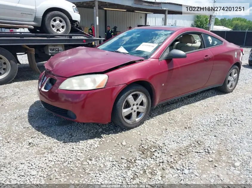 2007 Pontiac G6 Gt VIN: 1G2ZH18N274201251 Lot: 42199050