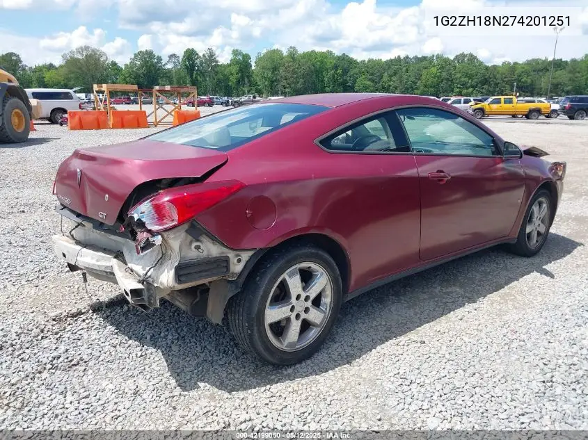 2007 Pontiac G6 Gt VIN: 1G2ZH18N274201251 Lot: 42199050