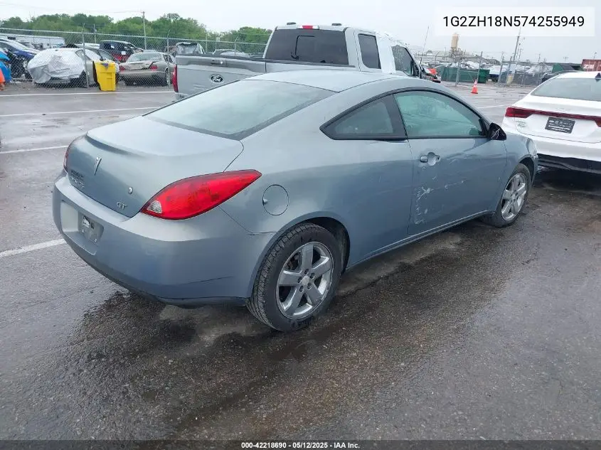 2007 Pontiac G6 Gt VIN: 1G2ZH18N574255949 Lot: 42218690