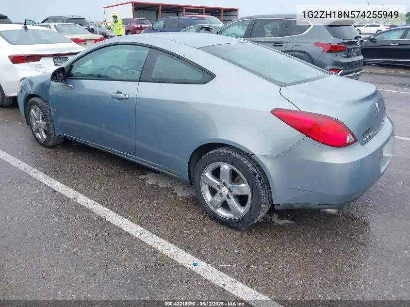 2007 Pontiac G6 Gt VIN: 1G2ZH18N574255949 Lot: 42218690