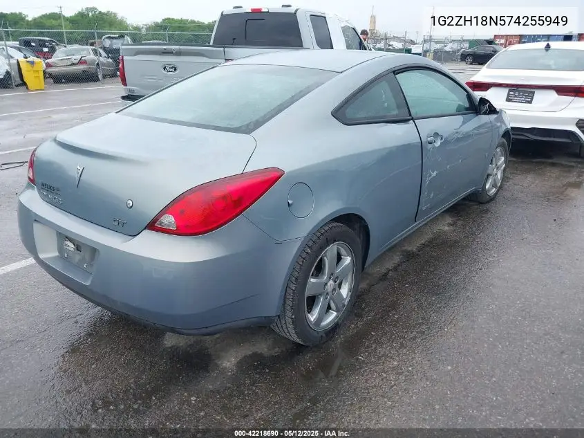 2007 Pontiac G6 Gt VIN: 1G2ZH18N574255949 Lot: 42218690
