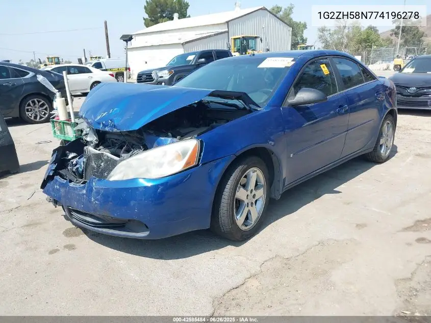 2007 Pontiac G6 Gt VIN: 1G2ZH58N774196278 Lot: 42585484