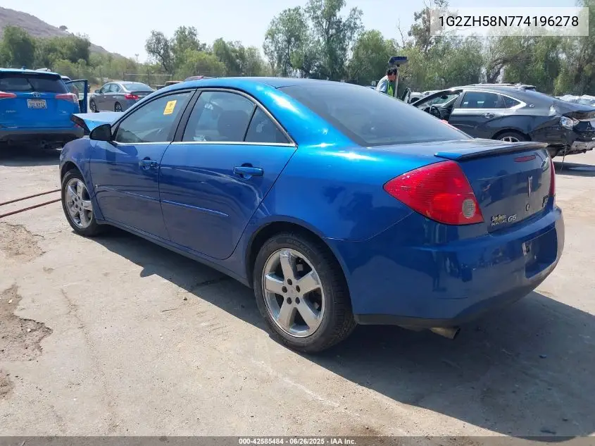2007 Pontiac G6 Gt VIN: 1G2ZH58N774196278 Lot: 42585484