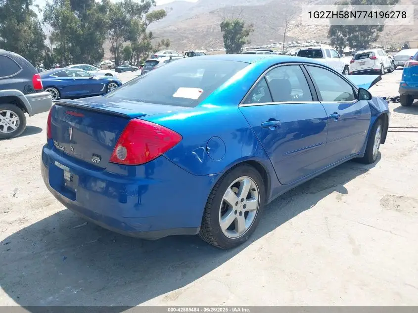 2007 Pontiac G6 Gt VIN: 1G2ZH58N774196278 Lot: 42585484