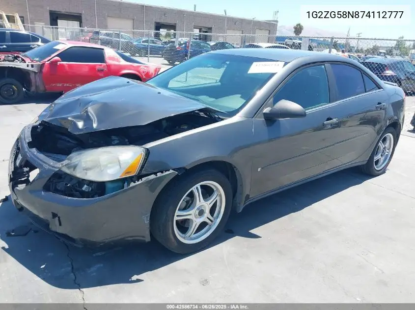 2007 Pontiac G6 Se VIN: 1G2ZG58N874112777 Lot: 42586734