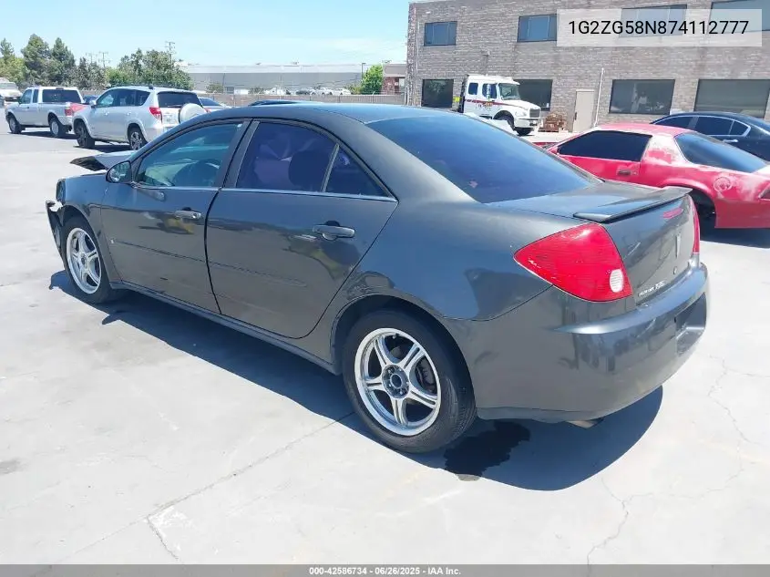 2007 Pontiac G6 Se VIN: 1G2ZG58N874112777 Lot: 42586734