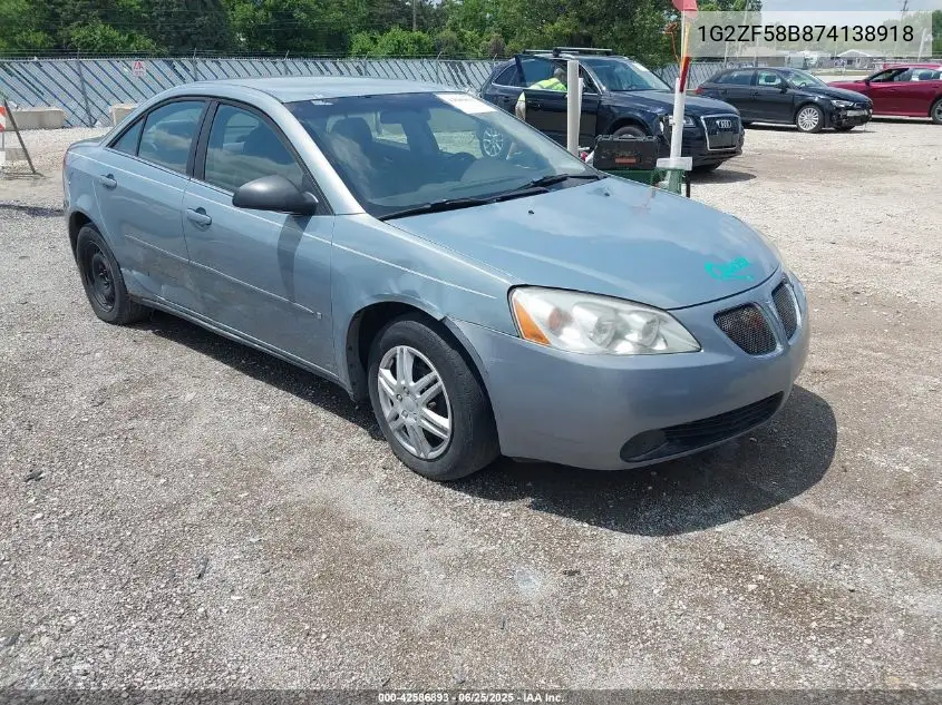 2007 Pontiac G6 Value Leader/Base VIN: 1G2ZF58B874138918 Lot: 42586893