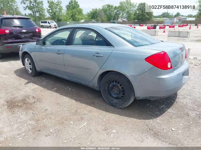 2007 Pontiac G6 Value Leader/Base VIN: 1G2ZF58B874138918 Lot: 42586893