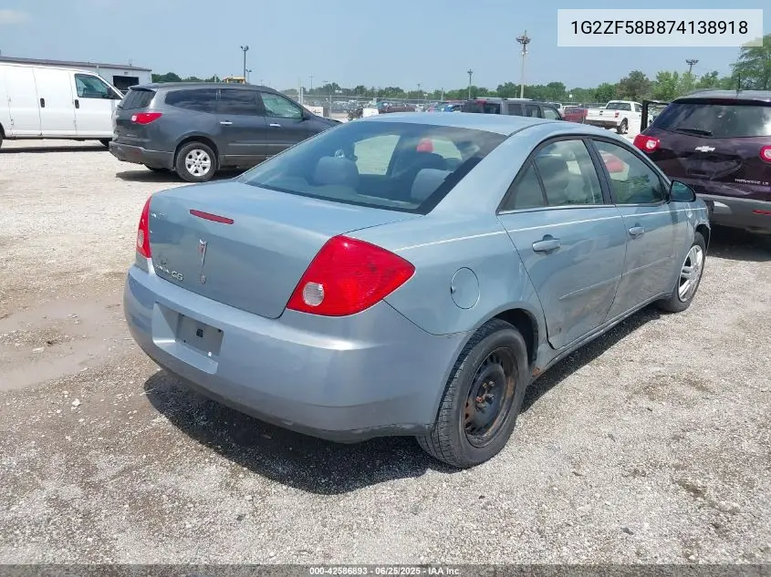 2007 Pontiac G6 Value Leader/Base VIN: 1G2ZF58B874138918 Lot: 42586893
