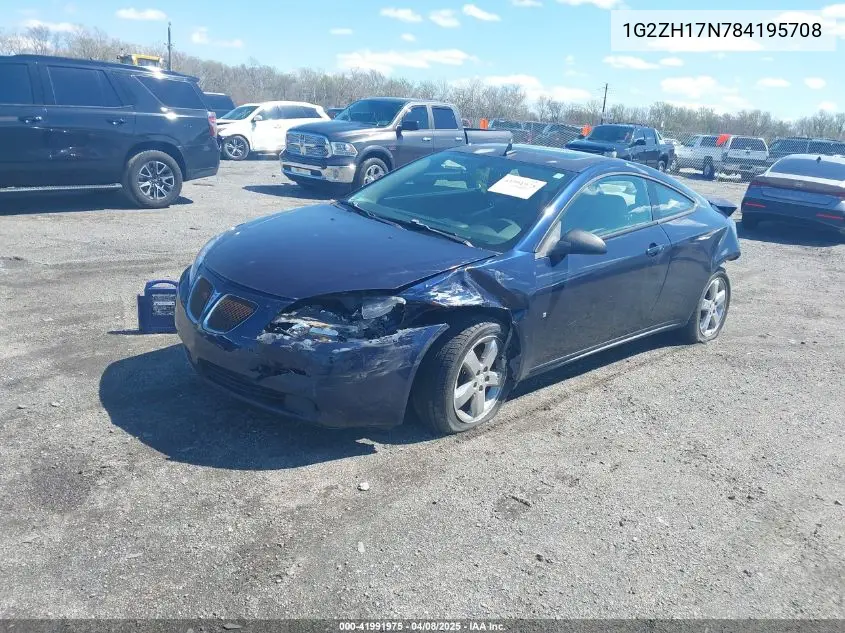 2008 Pontiac G6 Gt VIN: 1G2ZH17N784195708 Lot: 41991975